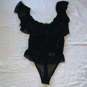 Black Sheer Ruffle Bodysuit - Intimately by Free People